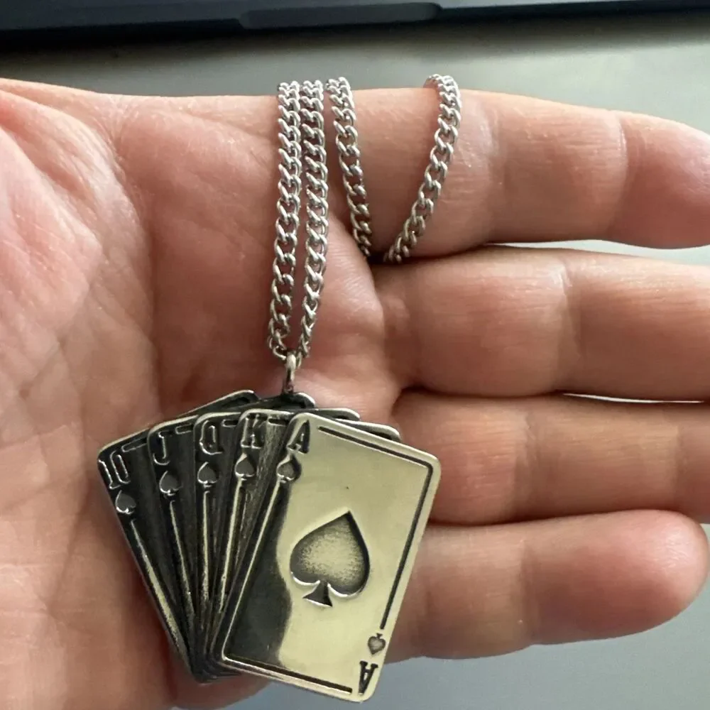 Deck Of Cards Stainless Steel Pendant 24” Chain Poker Blackjack Casino Gambling